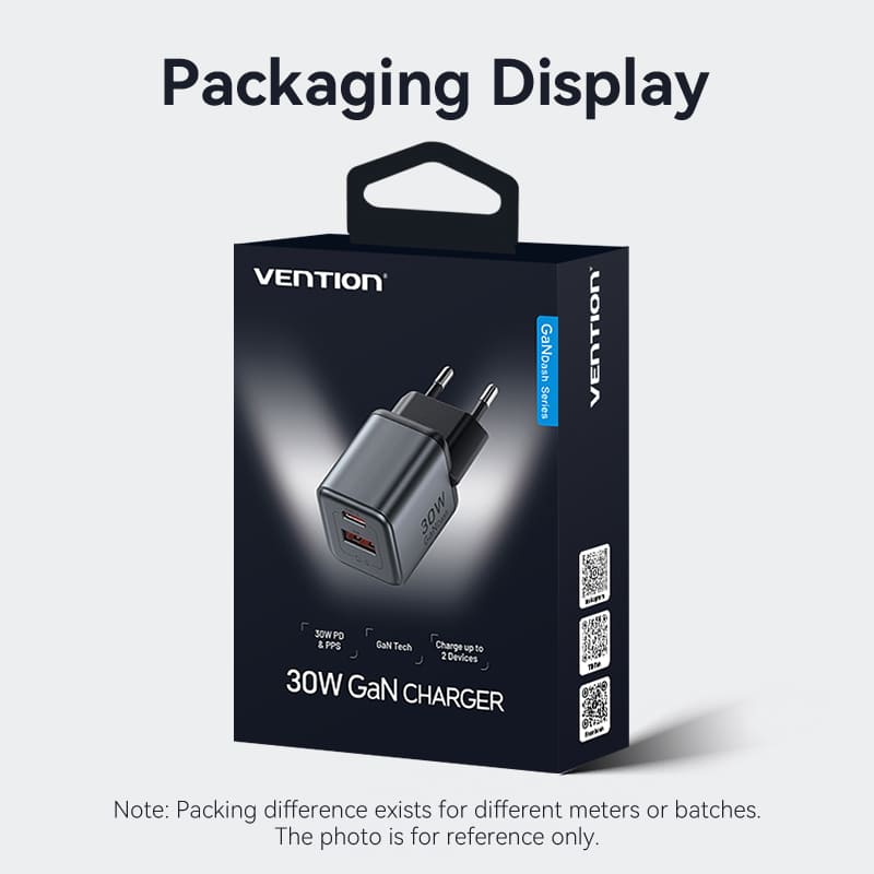 Vention 2 Portlu USB (C+A) GaN Şarj Cihazı (30W/18W) AB Fişi