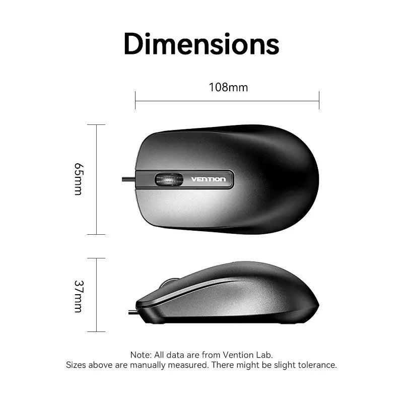 Vention 3-Button USB Wired Computer Mouse 1.5M Black - Vention