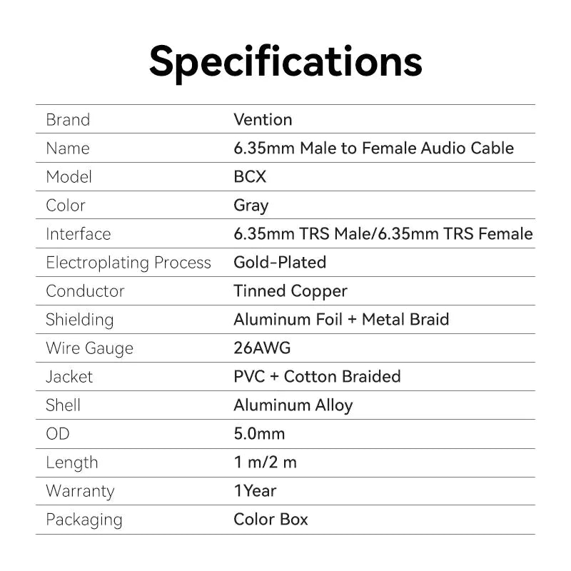 Vention 6.35mm Male to Female Audio Cable - Vention