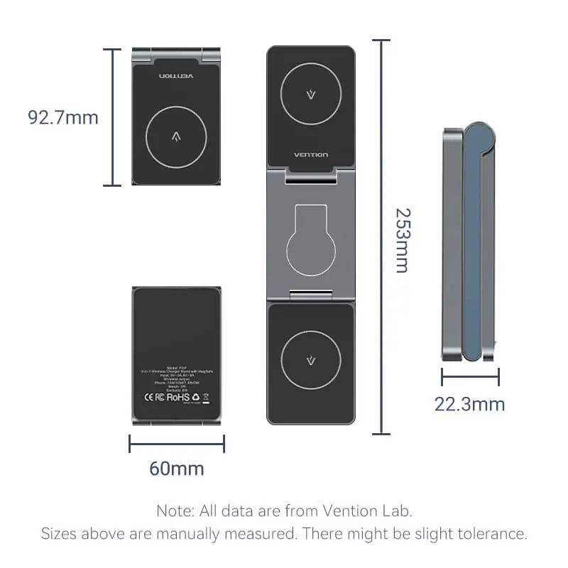 Vention 3‑in‑1 15W Wireless Charger Stand with MagSafe Gray - Vention