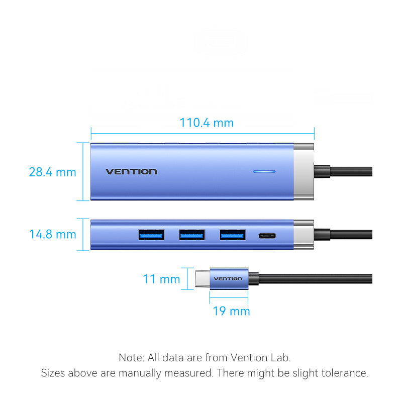 USB-C to HDMI/USB 3.0 x 3/PD Docking Station 0.15M Blue Aluminum Alloy Type