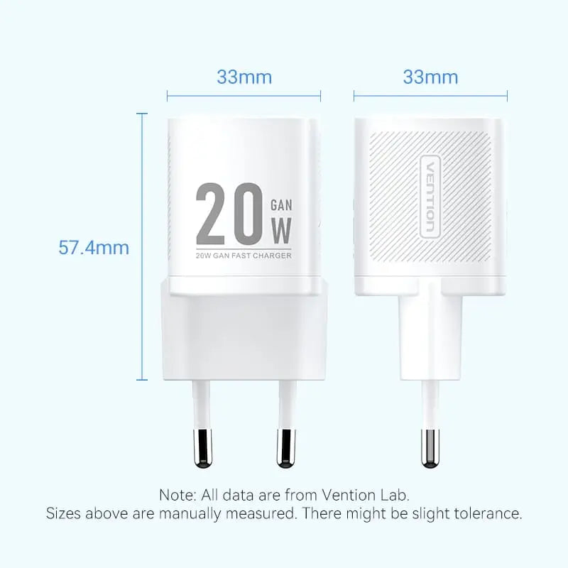 Vention 1-Port USB-C GaN Charger 20W EU-Plug - Vention