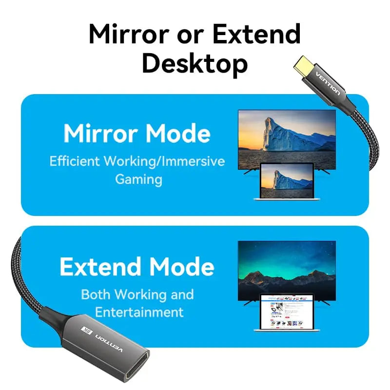 Vention Cotton Braided USB-C to DP 8K Converter 0.25M Black Zinc Alloy Type - Vention