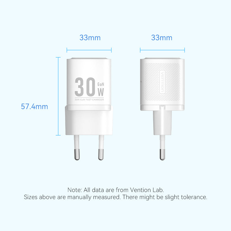 <tc>Vention</tc> 单端口 USB-C GaN 充电器 (30W) 欧标插头