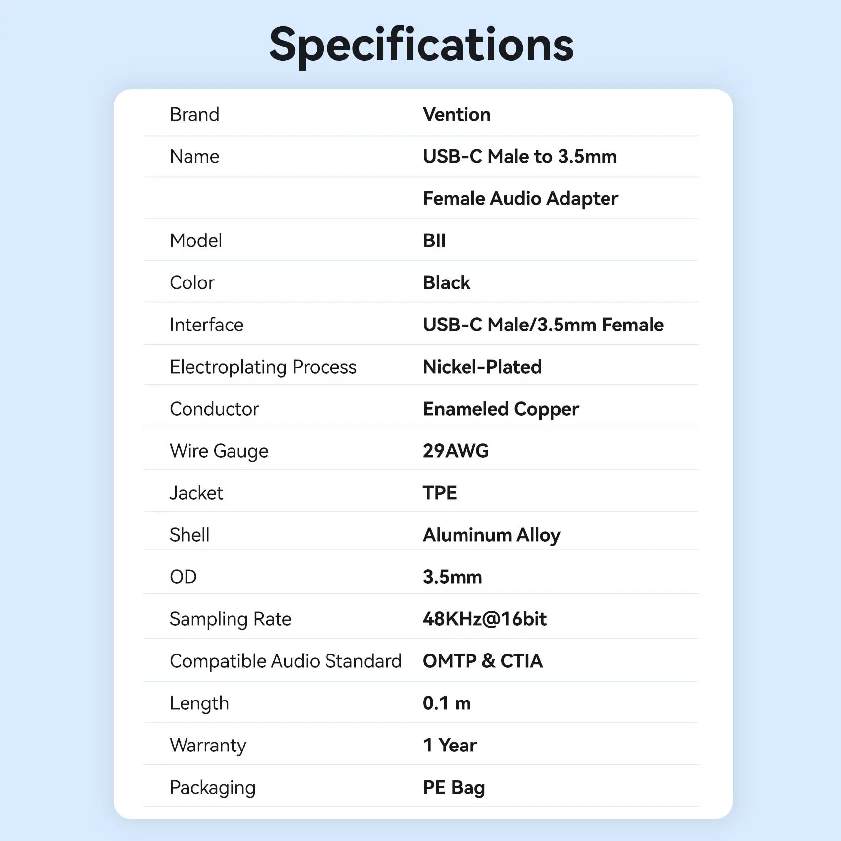 Vention USB-C Male to 3.5mm Female Audio Adapter - Vention