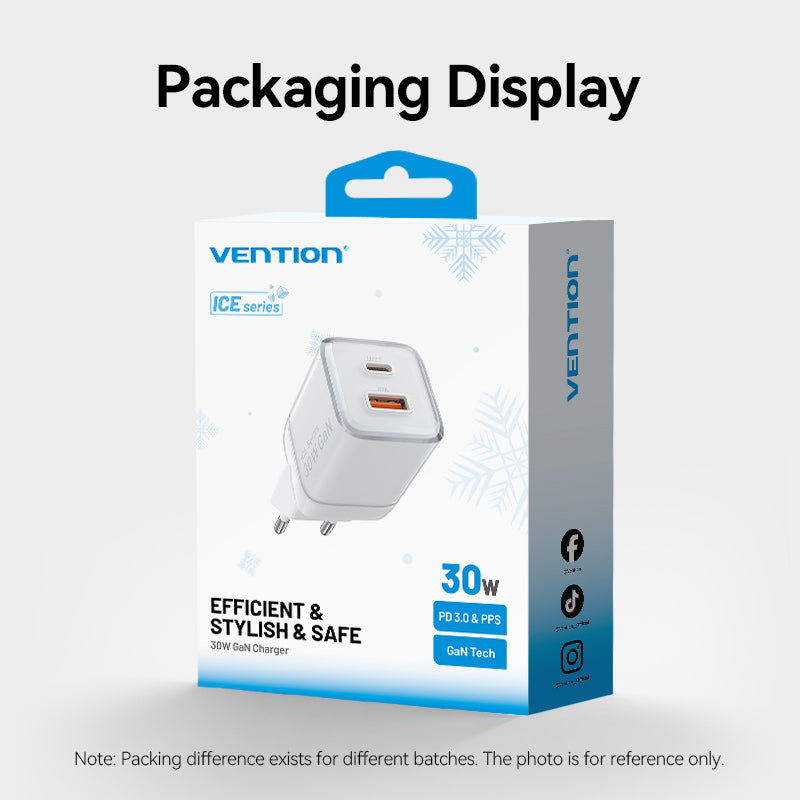 Vention 2-Port USB (C + A) GaN Charger (30W/30W) EU-Plug