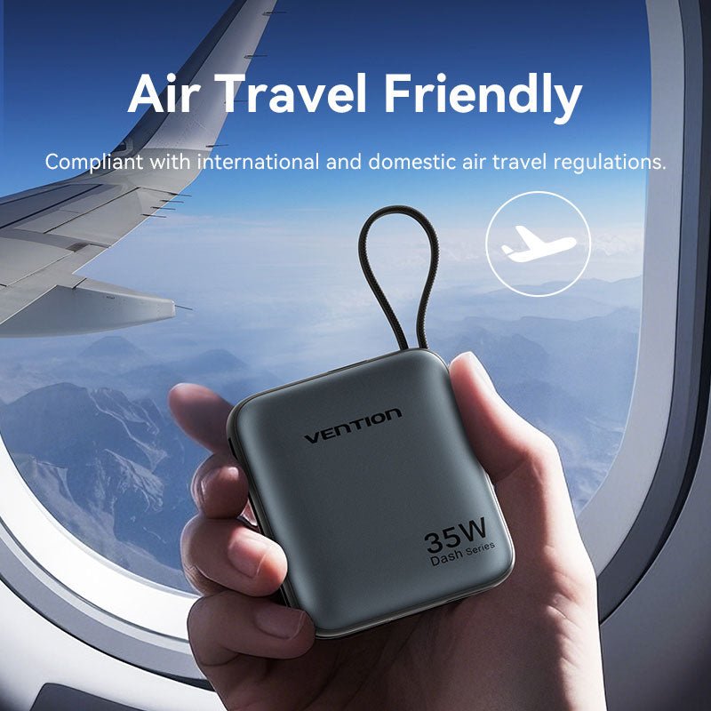 Vention 10000mAh Mini Power Bank (USB-C + USB-C/Lightning) with Built-in USB-C and Lightning Cables 35W Gray - Vention