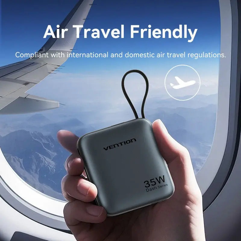 Vention 10000mAh Mini Power Bank (USB-C + USB-C/Lightning) with Built-in USB-C and Lightning Cables 35W Gray - Vention