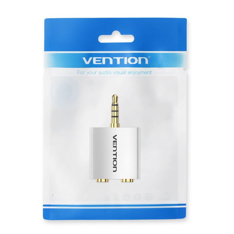 Vention 4 Pole 3.5mm Male to 2*3.5mm Female Audio Adapter Silvery Metal Type - Vention