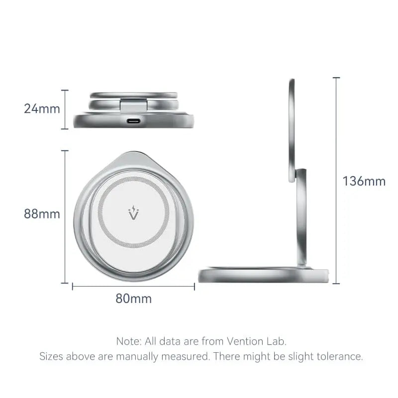 Vention 3-in-1 15W Wireless Charger Stand with MagSafe Silver - Vention