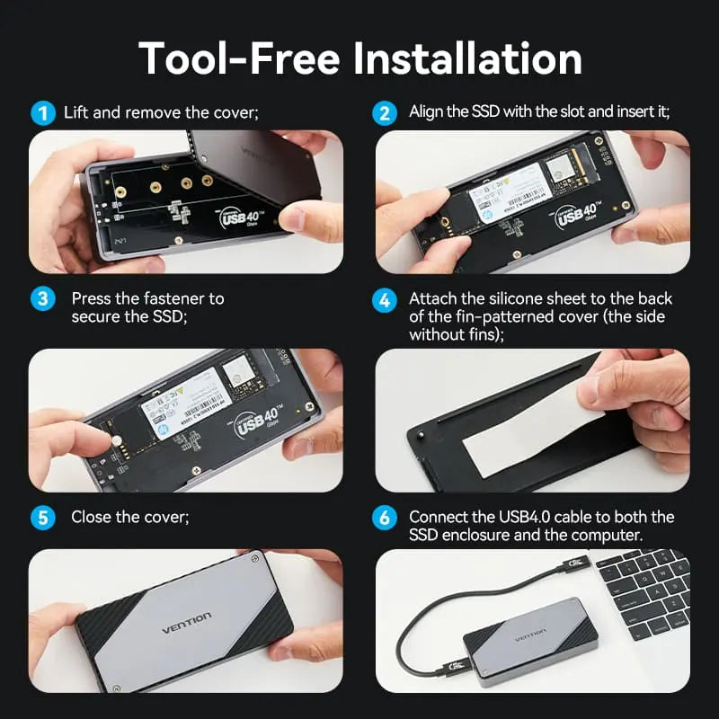 Vention USB 4.0 M.2 NVMe SSD Enclosure (USB 4.0 Type-C) Gray Aluminum Alloy Type - Vention