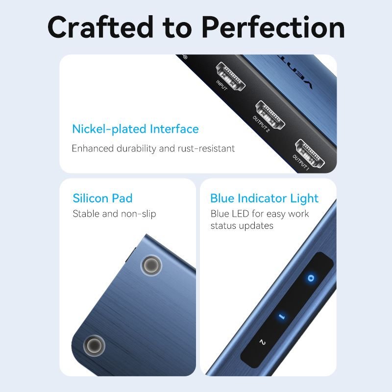 Vention 1 In 2 Out HDMI™ Splitter Blue Aluminum Alloy Type EU Standard - Vention
