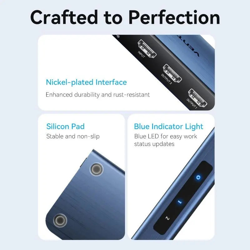 Vention 1 In 2 Out HDMI™ Splitter Blue Aluminum Alloy Type EU Standard - Vention
