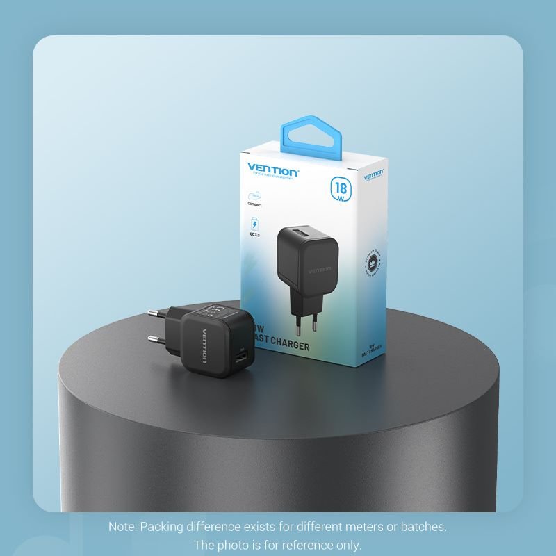 Vention 1-Port USB Wall Charger (18W) EU-Plug Black - Vention