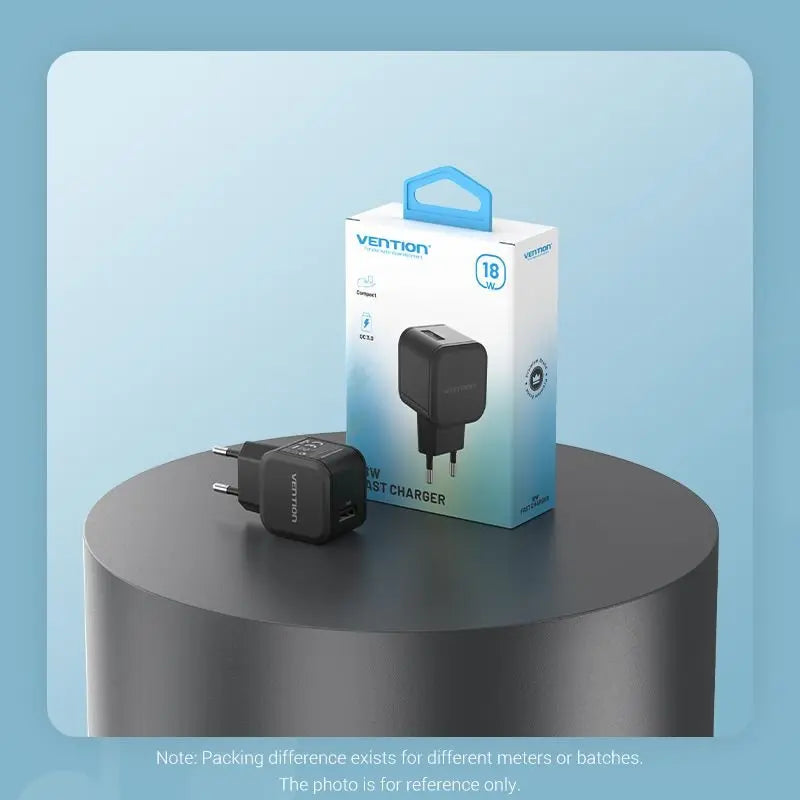 Vention 1-Port USB Wall Charger (18W) EU-Plug Black - Vention
