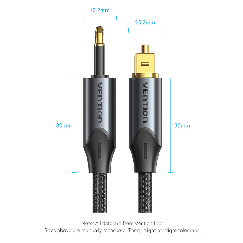 Vention Toslink to Mini Toslink Optical Audio Cable 0.5/1/1.5/2/3/5/10M Black Aluminum Alloy Type