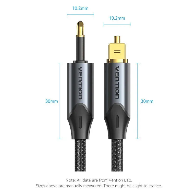 Vention Toslink to Mini Toslink Optical Audio Cable 0.5/1/1.5/2/3/5/10M Black Aluminum Alloy Type - Vention