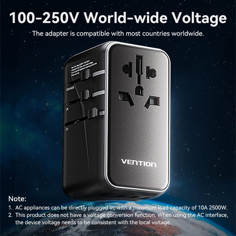 Vention 4-Port USB (C+C+A+A) GaN Universal Travel Adapter (100W/100W/20W/18W) - Vention