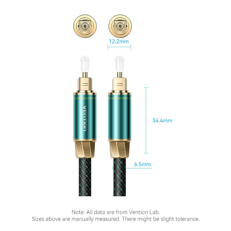 Vention Cotton Braided Optical Fiber Audio Cable 1/1.5/2/3/5/10M Green Copper Type