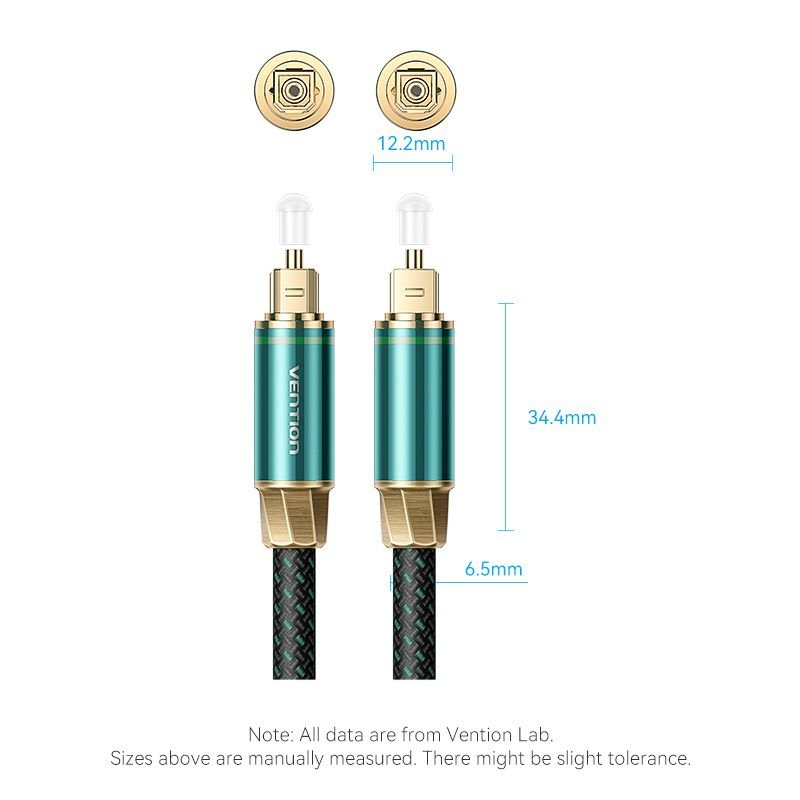 Vention Cotton Braided Optical Fiber Audio Cable 1/1.5/2/3/5/10M Green Copper Type - Vention