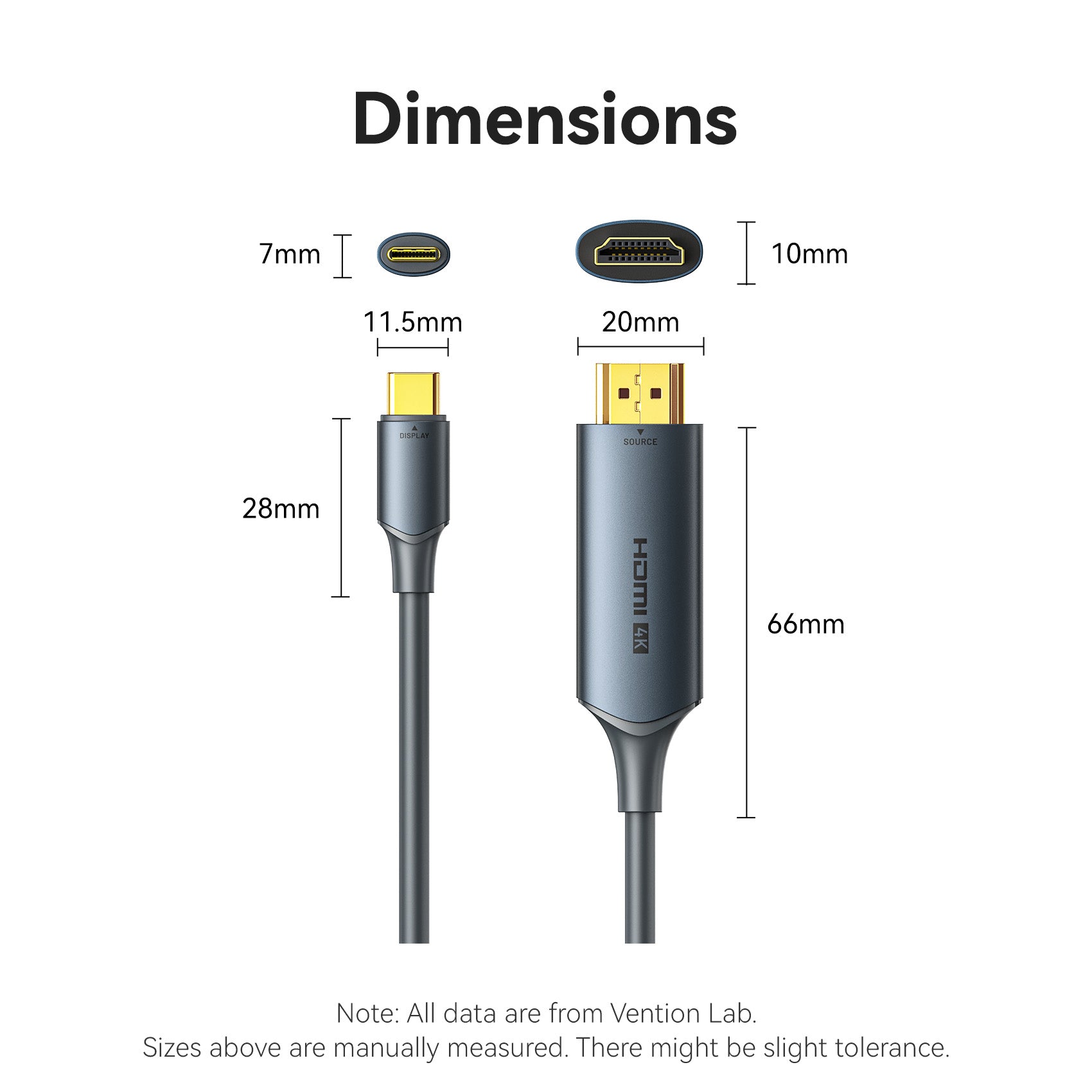 <tc>Vention</tc> Cable HDMI macho a USB-C macho 4K HD con fuente de alimentación, tipo metálico gris.