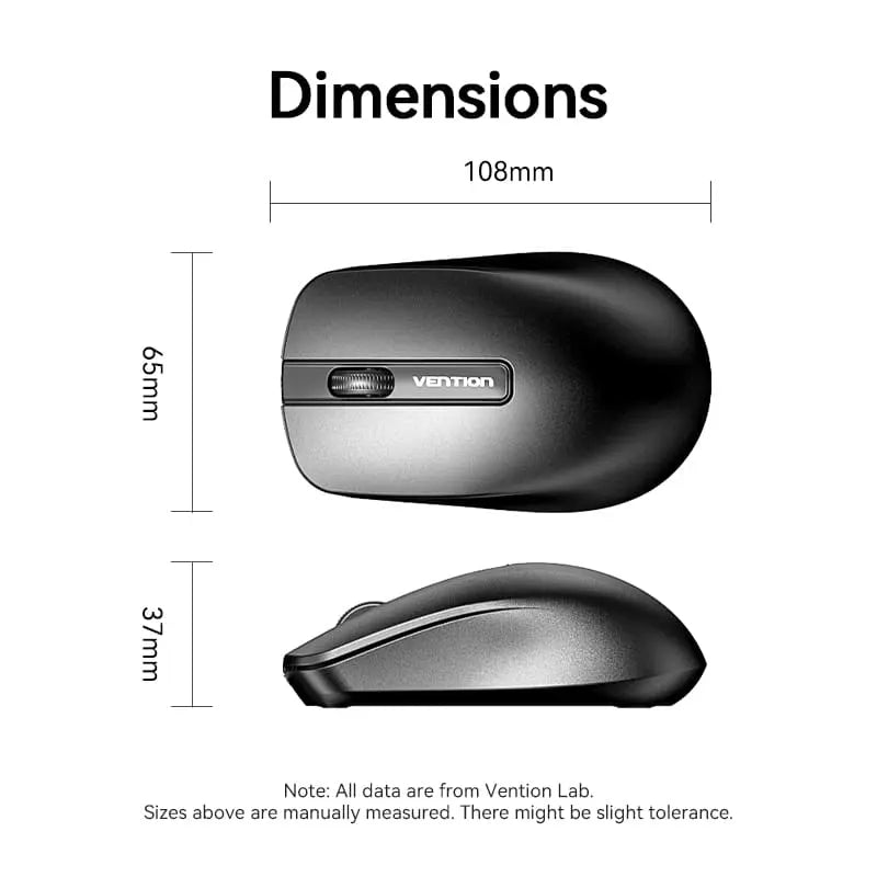 Vention 3-Button Wireless Computer Mouse with USB Receiver Black - Vention