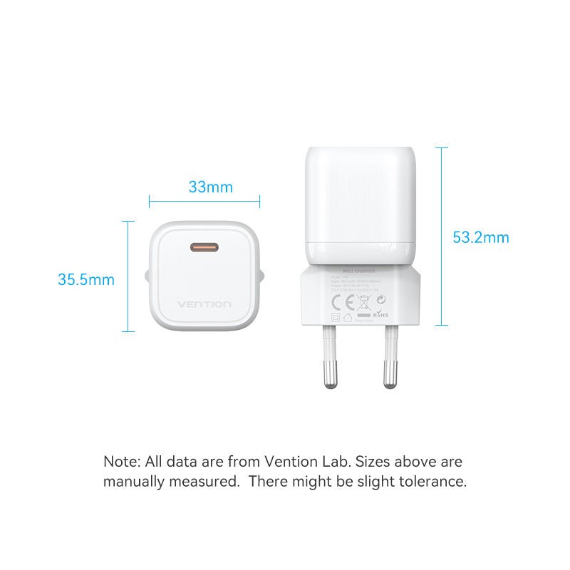 Vention 1-Port USB-C GaN Charger 30W EU-Plug - Vention
