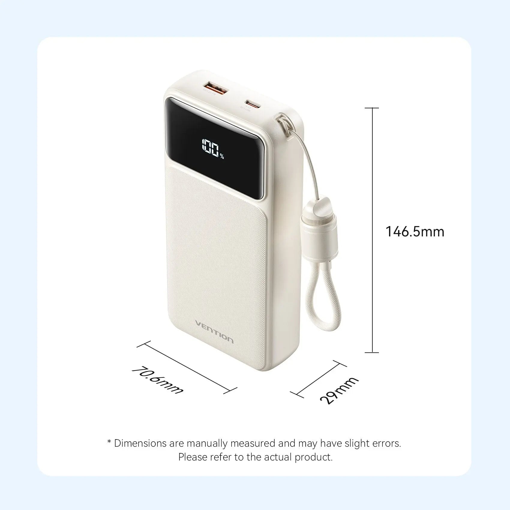 Vention 20000mAh Power Bank (USB-C + USB-A) with Built-in Cable 22.5W - Vention