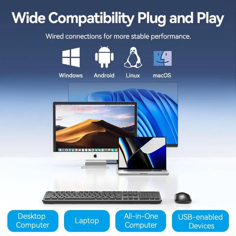 Vention Wireless Full-Sized Keyboard and Mouse Combo with Mouse Pad Black Slim Type - US English Layout - Vention