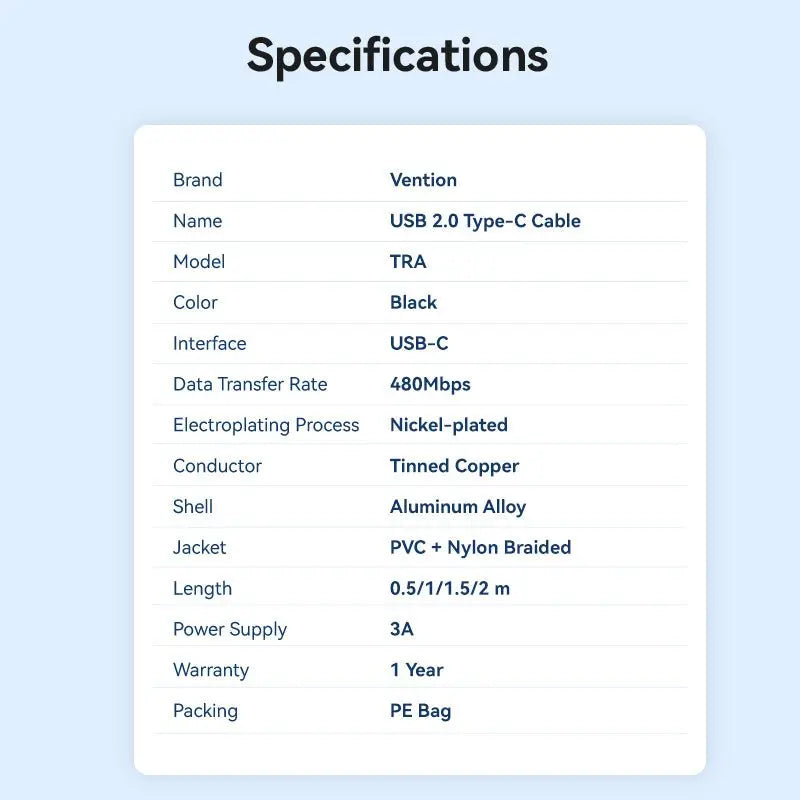 Vention USB 2.0 Type-C Male to Type-C Male Right Angle 3A Cable Aluminum Alloy Type - Vention