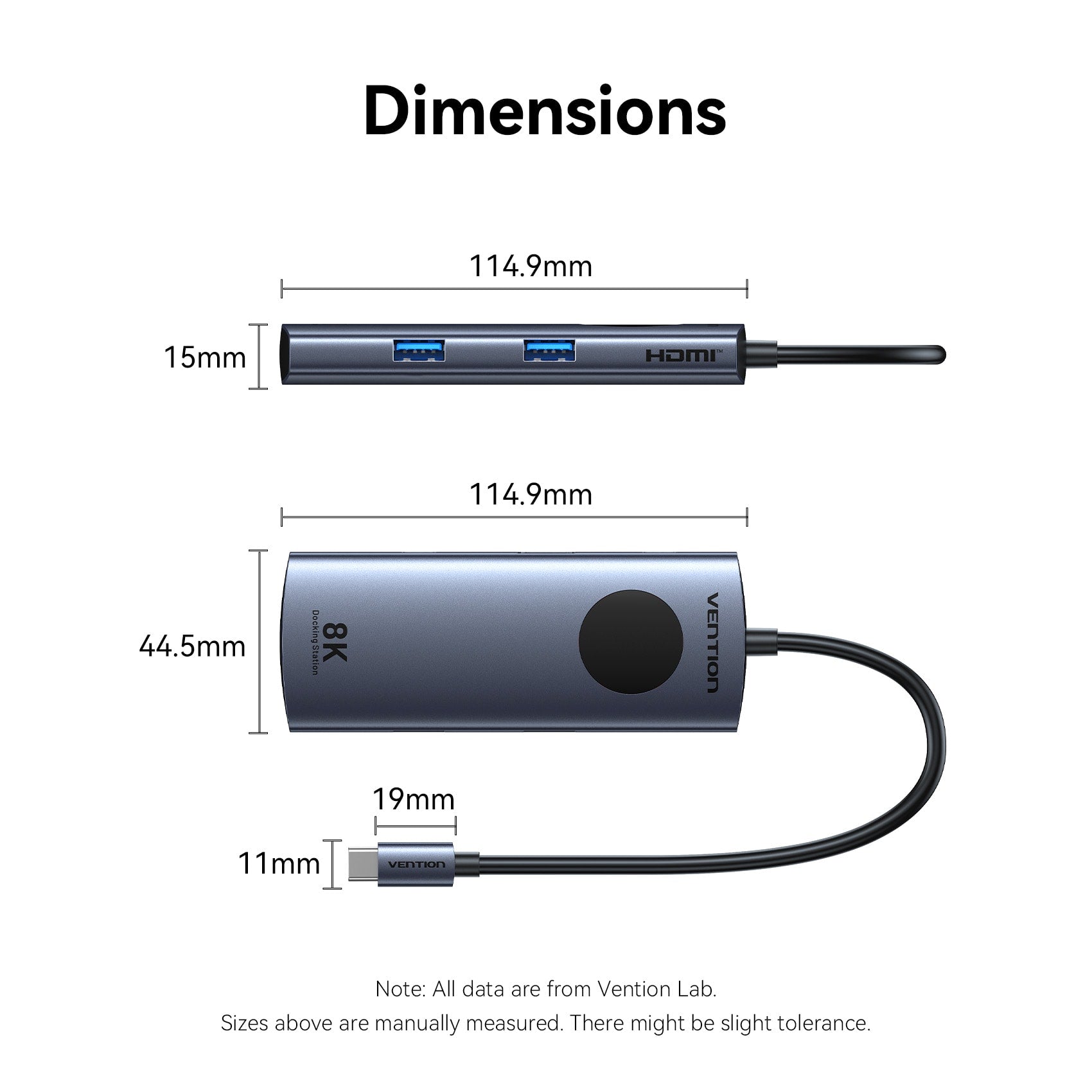 Vention 5'i 1 arada USB-C 8K LED Ekranlı Bağlantı İstasyonu