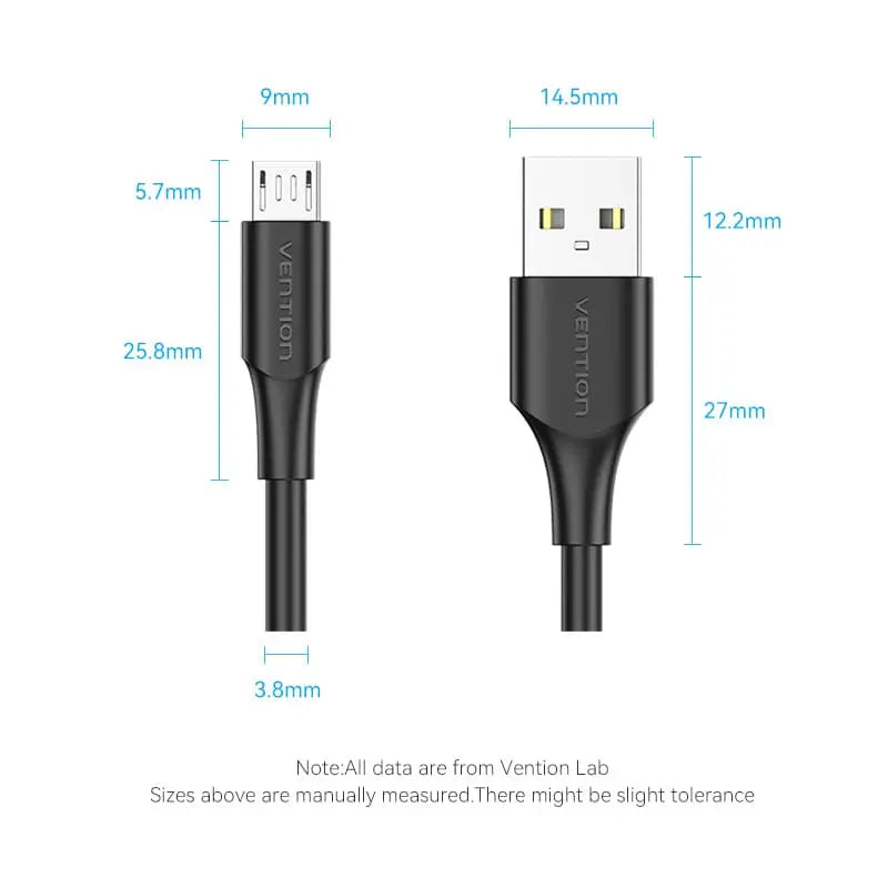 USB 2.0 A Male to Micro-B Male 2A Cable - Vention