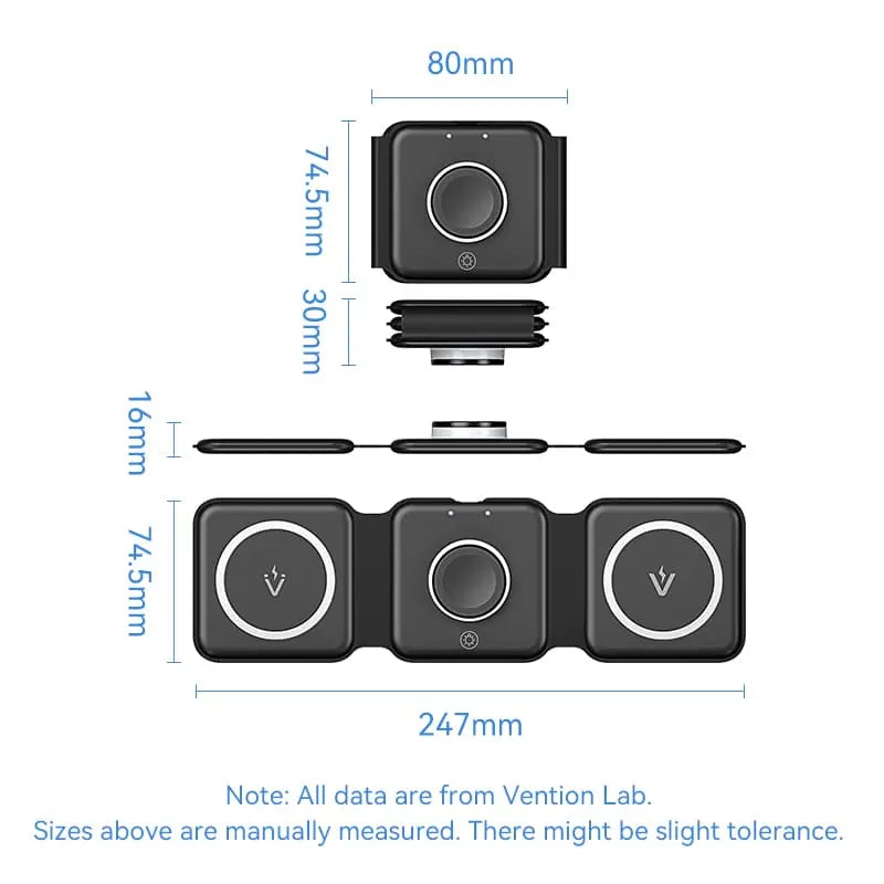 Vention 3-in-1 15W Wireless Charging Pad with MagSafe and LED Night Light Black - Vention