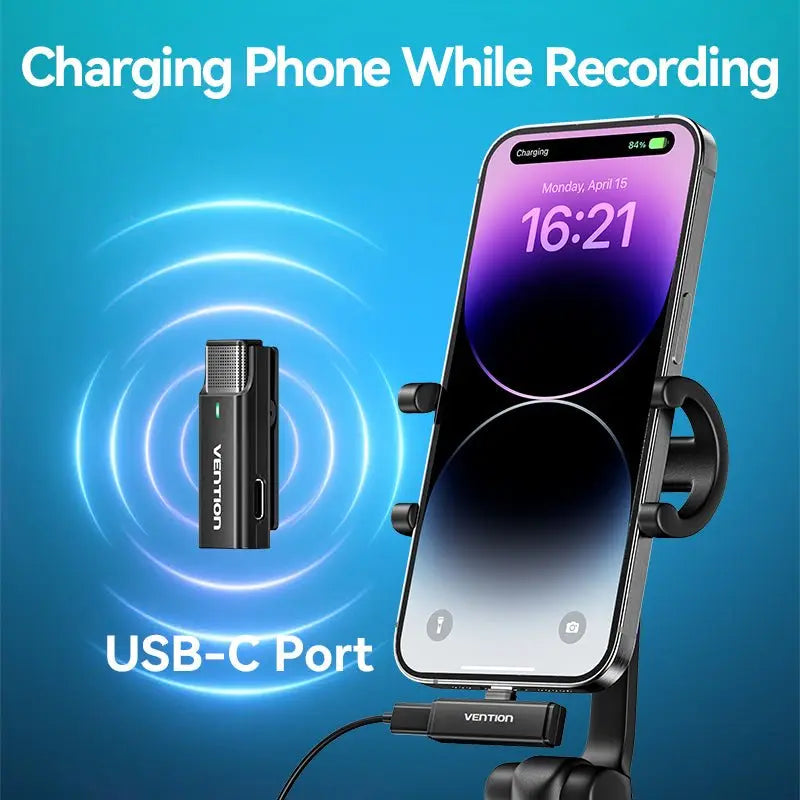 Vention USB-C 2-Pack Wireless Lavalier Microphone with Charging Case Black Type - Vention