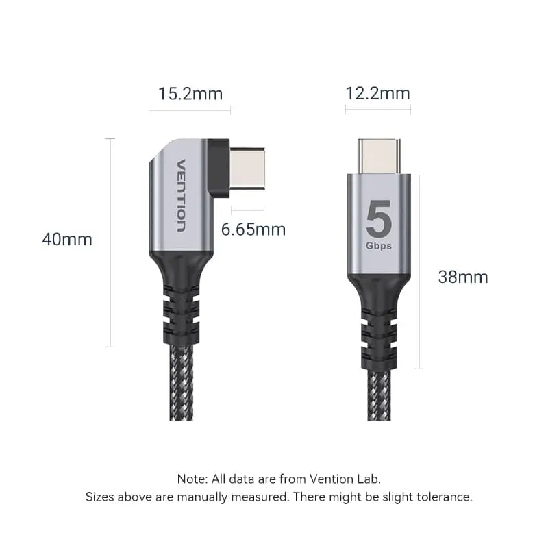 Vention USB 3.0 C Male to C Male Right Angle VR Cable Aluminum Alloy Type - Vention