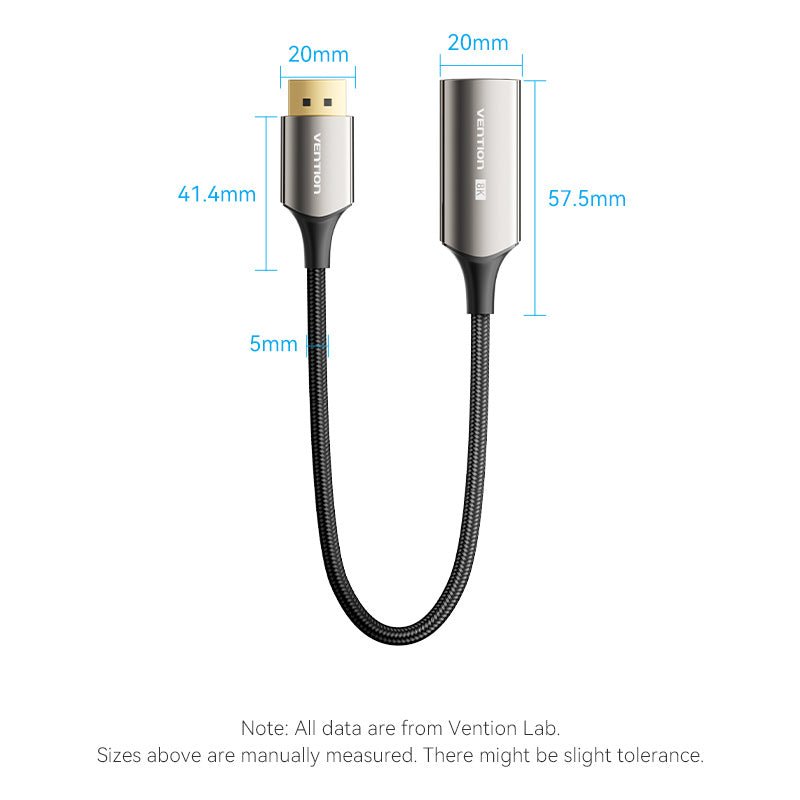 Vention Cotton Braided DP Male to HDMI™ Female 8K Converter 0.25M Black Zinc Alloy Type - Vention