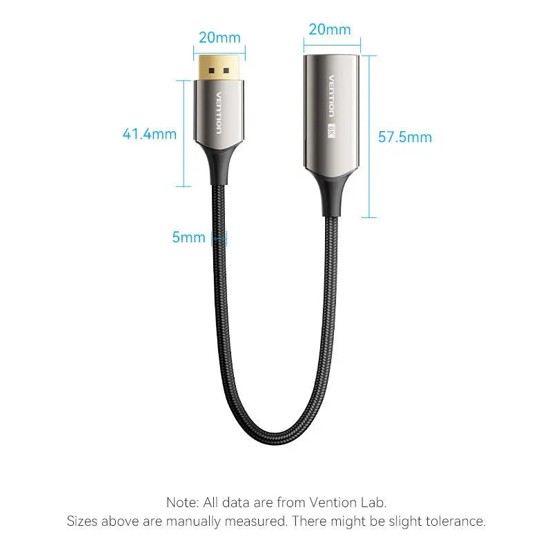 Vention Cotton Braided DP Male to HDMI™ Female 8K Converter 0.25M Black Zinc Alloy Type - Vention