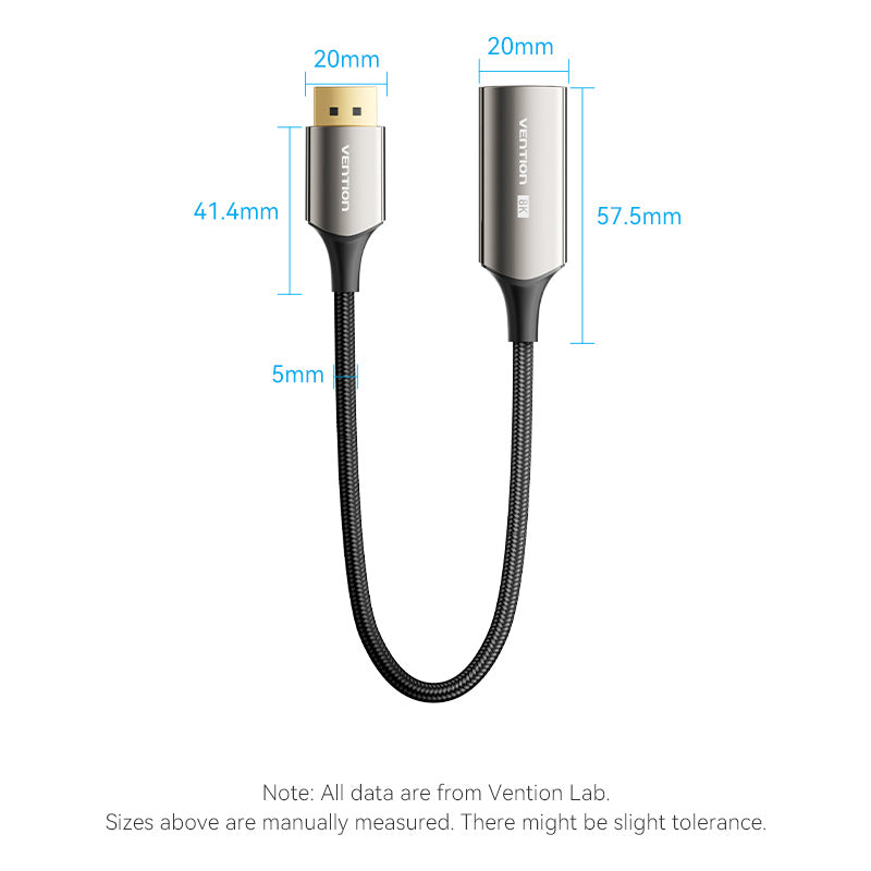 Vention Cotton Braided DP Male to HDMI™ Female 8K Converter 0.25M Black Zinc Alloy Type