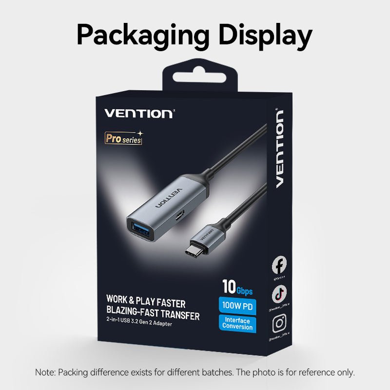 Vention USB-C Male to USB-A Female/PD Power Supply Adapter 0.15M Gray Aluminum Alloy Type - Vention