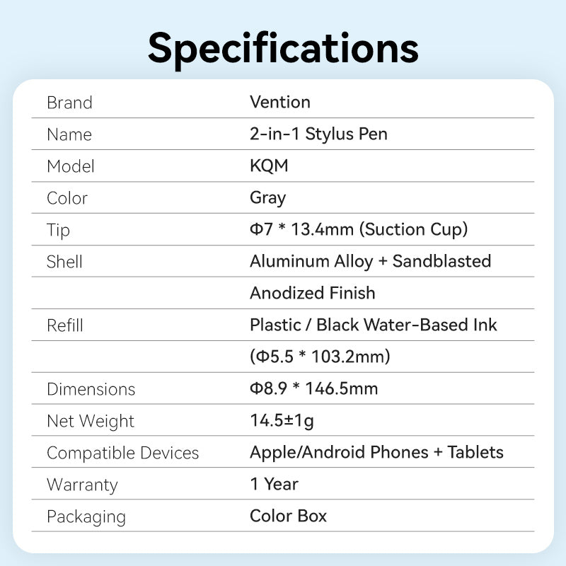 Vention 2-in-1 Stylus Pen Gray Aluminum Alloy Type