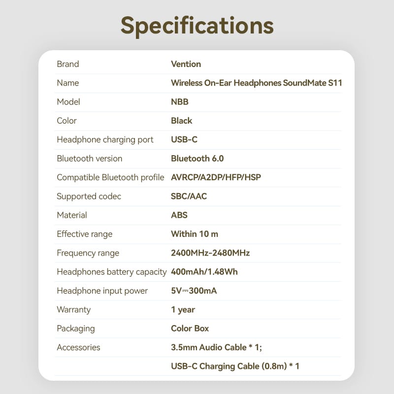 <tc>Vention</tc> Kabellose On-Ear-Kopfhörer SoundMate