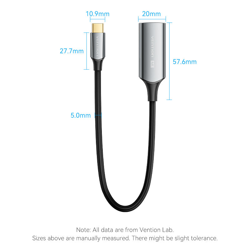 Vention Cotton Braided USB-C to HDMI™ 4K Converter 0.25M Black Zinc Alloy Type