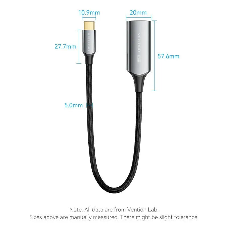 Vention Cotton Braided USB-C to HDMI™ 4K Converter 0.25M Black Zinc Alloy Type - Vention