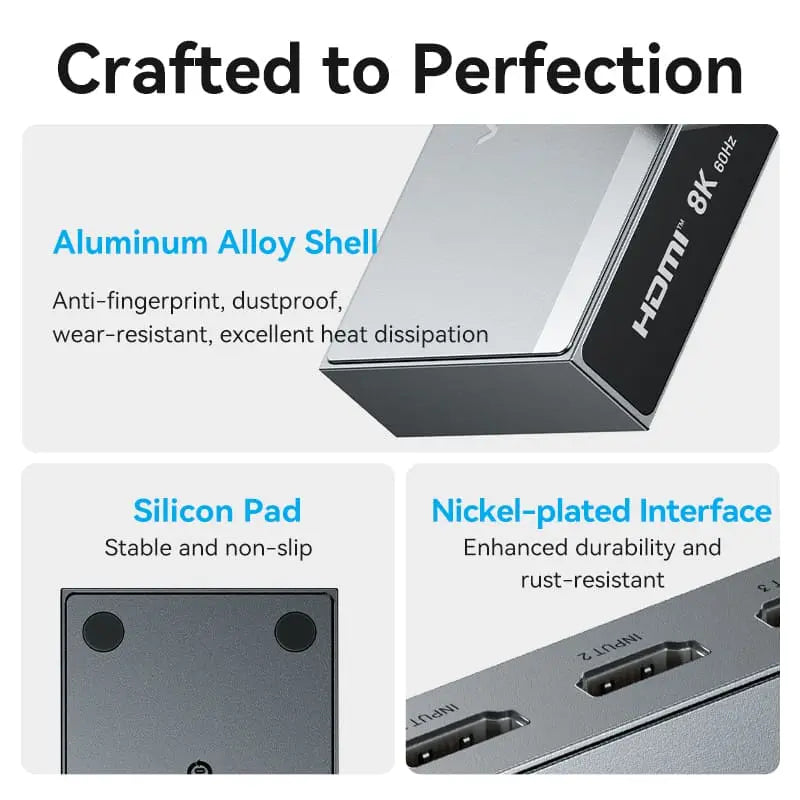 Vention 3 In 1 Out 8K HDMI™ Switcher Gray Aluminium Alloy Type - Vention