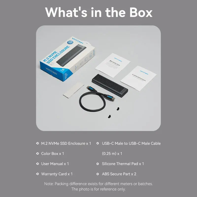 Vention M.2 NVMe SSD Enclosure (USB 3.1 Gen 2-C) with Heat Sink Gray Aluminum Alloy Type - Vention