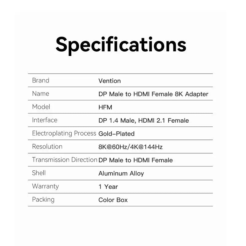 Vention DP Male to HDMI™-A Female 8K Adapter Gray Aluminum Alloy Type - Vention