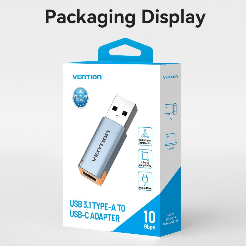 USB 3.1 Type-A Male to USB-C Female Adapter with Lanyard Gray Aluminum Alloy Type