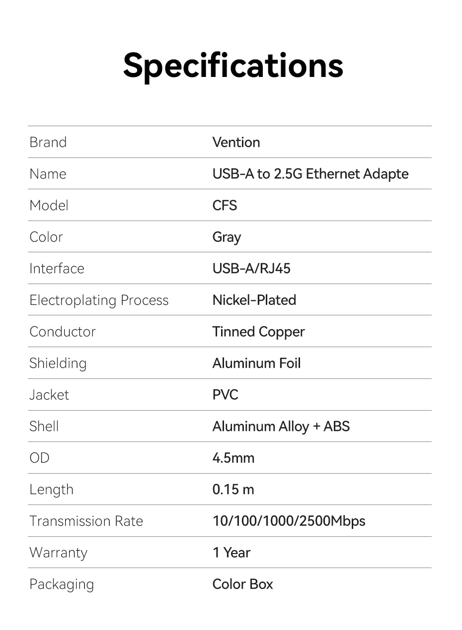 <tc>Vention</tc> USB-A 转 2.5G 以太网适配器