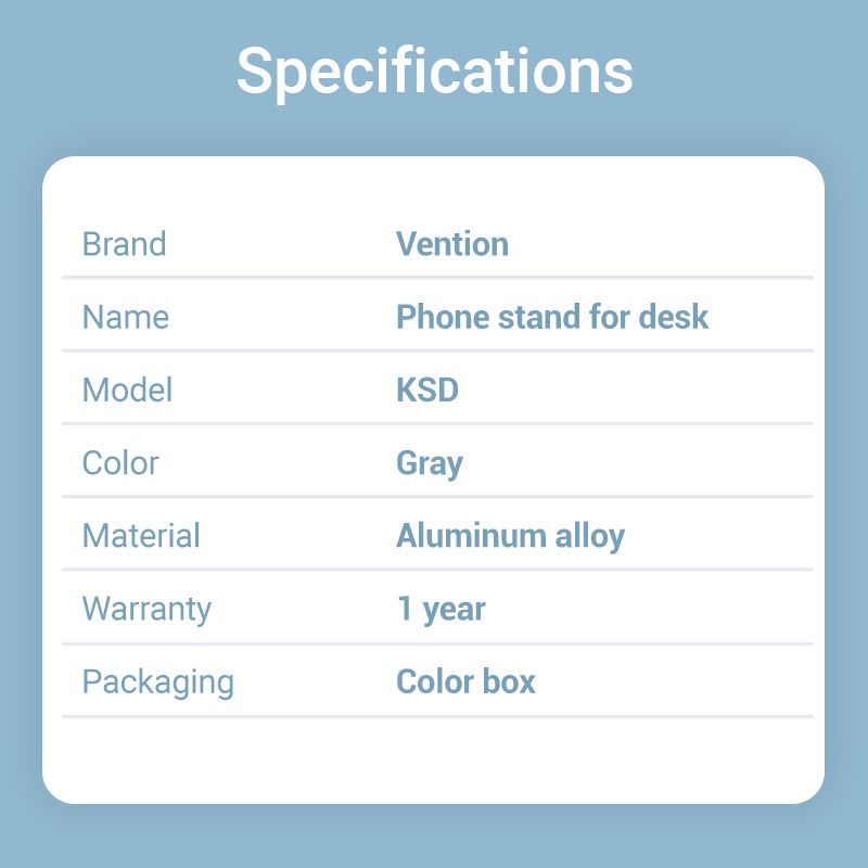 Vention Articulating Desk Phone Stand with 360° Rotatable Base Gray Aluminium Alloy Type