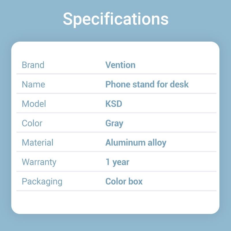 Vention Articulating Desk Phone Stand with 360° Rotatable Base Gray Aluminium Alloy Type - Vention